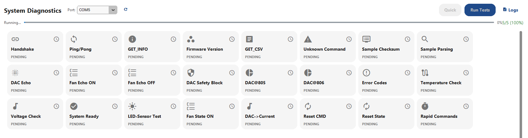 Fig. 87: Quick Tests Running - Progress